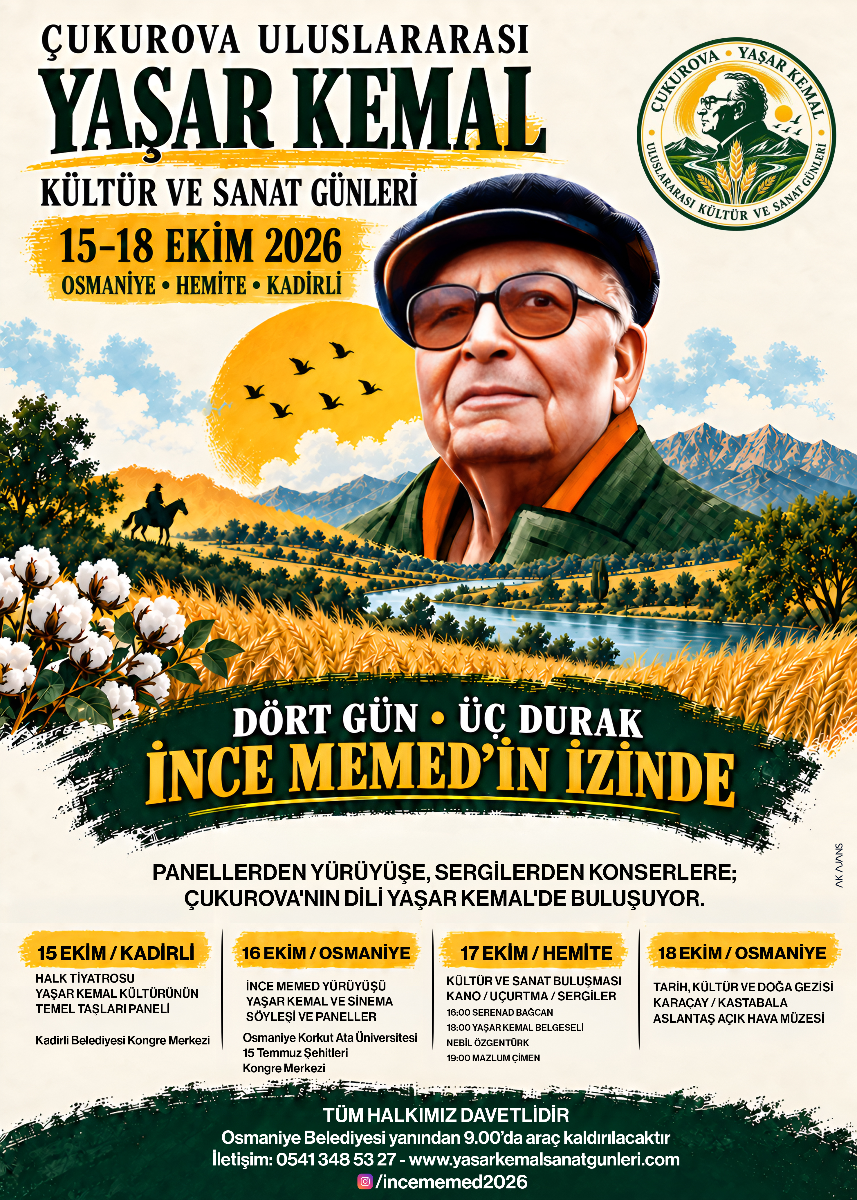 Çukurova Uluslararası Yaşar Kemal Kültür ve Sanat Günleri Afişi